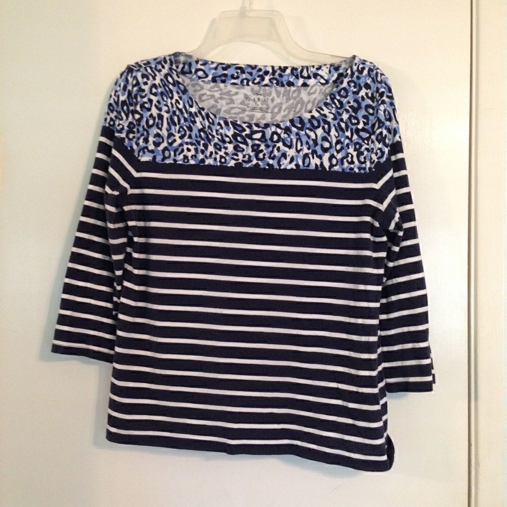Talbots navy and white stripe animal print tee women’s size‎ M nautical